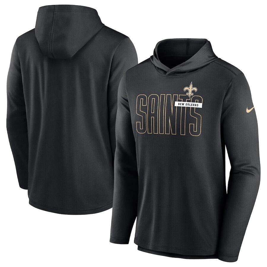 Men's New Orleans Saints Black Lightweight Performance Hooded Long Sleeve T-Shirt Men's New Orleans Saints Black Lightweight Performance Hooded Long Sleeve T-Shirt